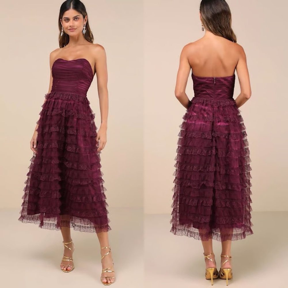 Lulu's Immensely Exquisite Purple Strapless Ruffled Tiered Dress
